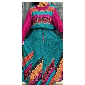 Vintage‎ Carol Little Dress Boho Flowing Peasant Size 14 Gypsy